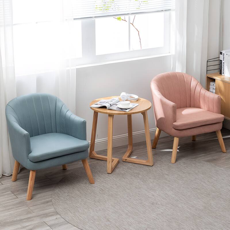 24" Round End Table, Mid Century Modern Solid Wood Sofa Side Table with V-Shaped Legs, Small Coffee Table for Small Space