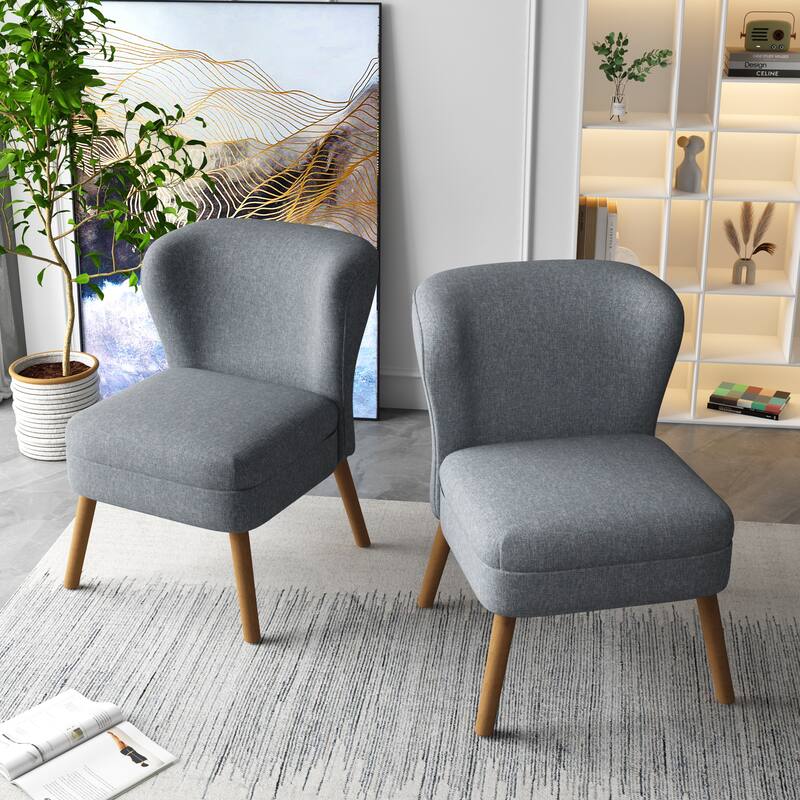 2 Set Upholstered Accent Chair Armchair Linen Side Chair