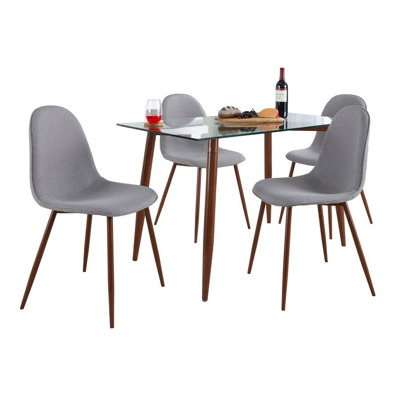 Carson Carrington Barton-Stone 5-Piece Rectangular Dining Set - Grey Fabric/Walnut Metal