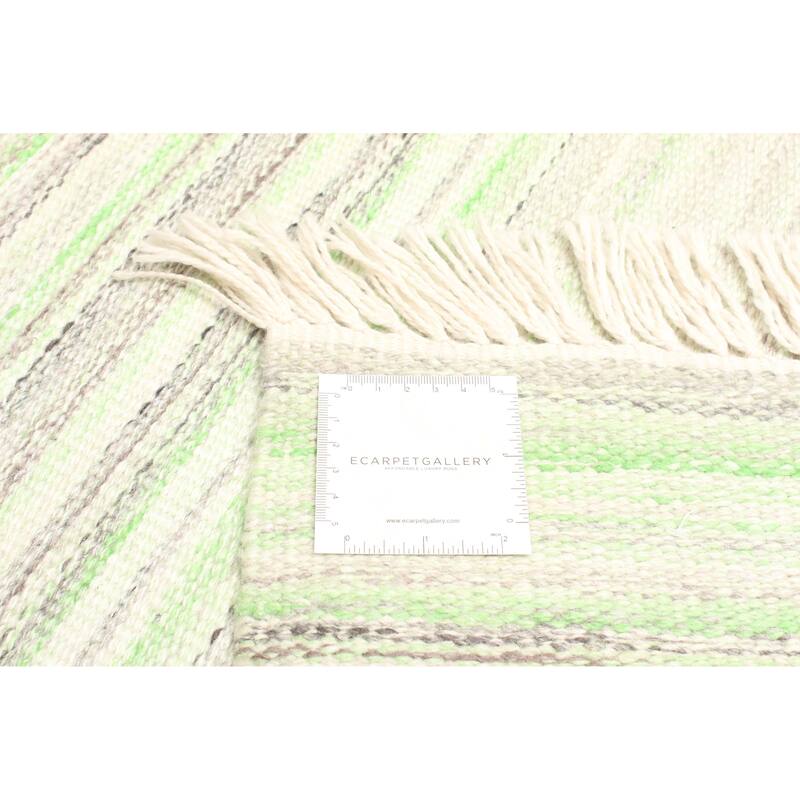 ECARPETGALLERY Flat-Weave Ankara FW Light Green, Light Green Wool Kilim - 5'2 x 7'9