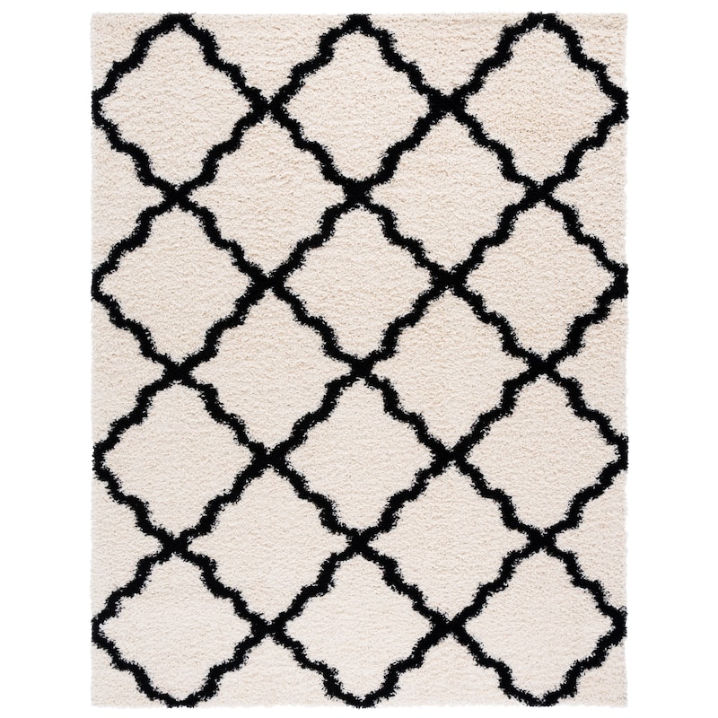 SAFAVIEH Dallas Shag Hacer Trellis 1.5-inch Thick Rug - 8' x 10' - Ivory/Black