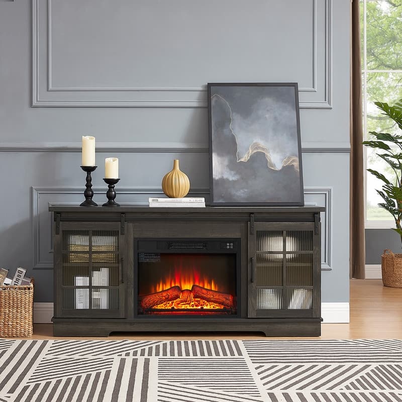 18/23/33 Inch Electric Fireplace Insert Ultra Thin Heater with Set Realistic Flame Touch Remote Control Overheating Protection