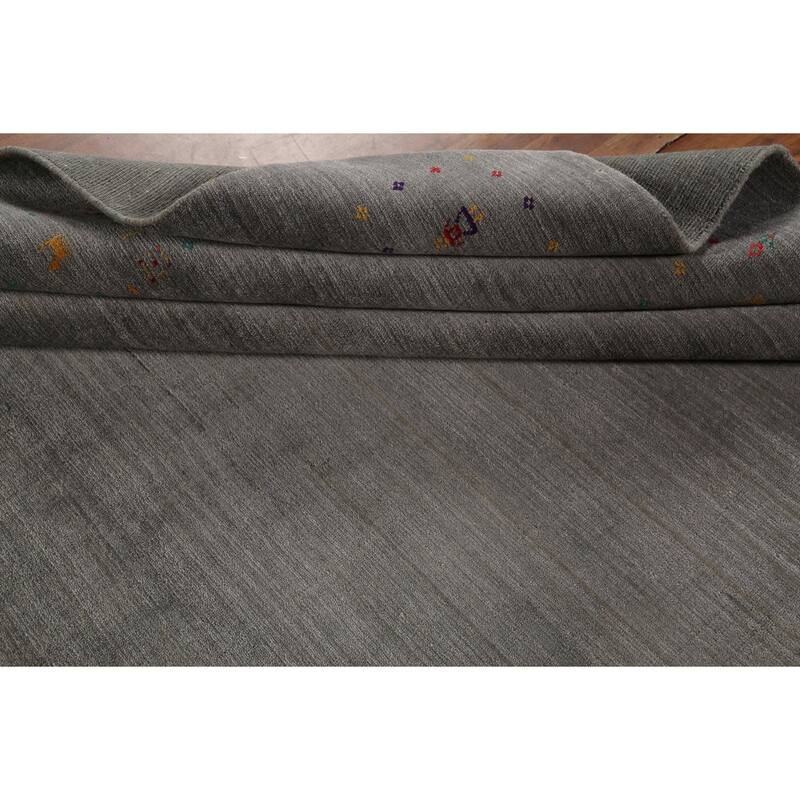 Striped Gabbeh Square Area Rug Handmade Gray Wool Carpet - 9'0"x 8'7"