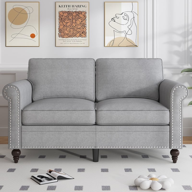 Mixoy 2 Piece Living Room Sofa Set with Rivet Design,Linen 3-Seater Sofa Couch,Loveseat Sofa/Single Sofa Chair