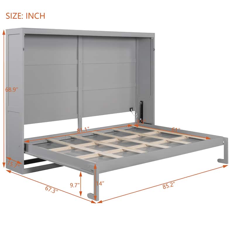 Folding Wall Cabinet Bed Queen Size Murphy Bed with LED Lights