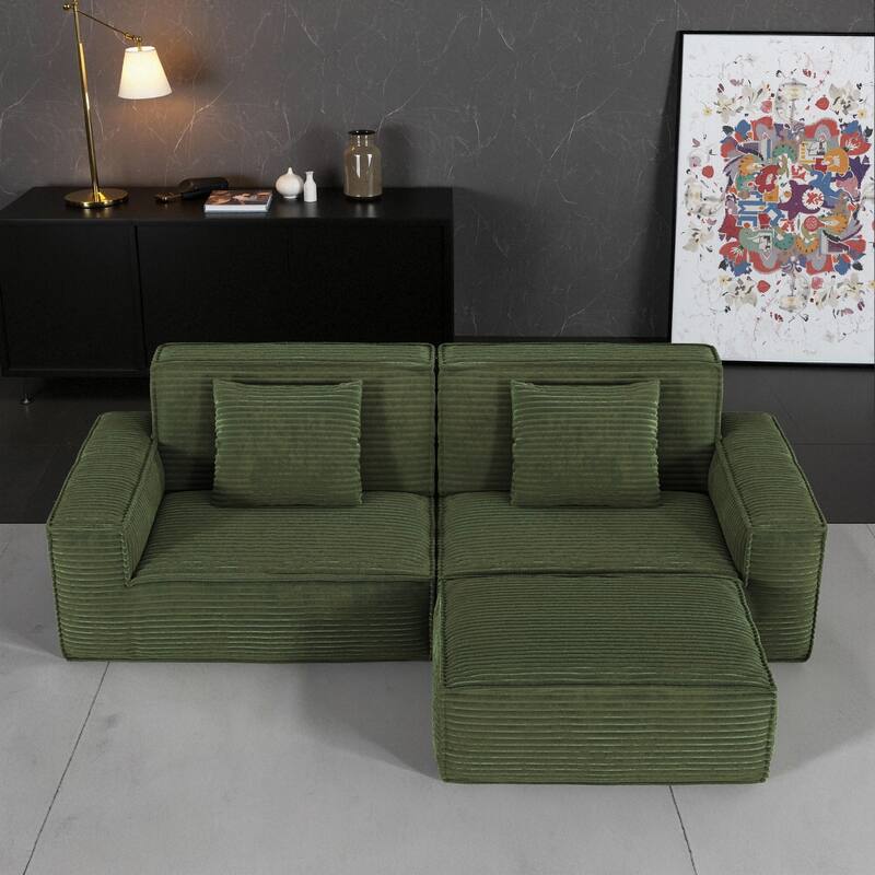 Anmytek Extra Large Plush Modern Striped Fabric Vacuum-Compressed Sofa - Full Sponge High Rebound Green