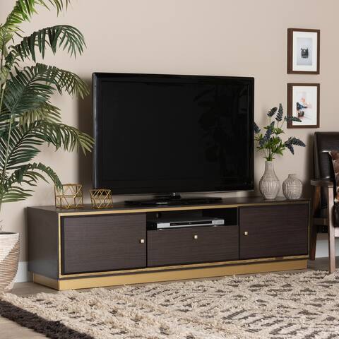 Cormac Transitional Wood/ Metal 2-Door TV Stand-Walnut/ Dark Brown