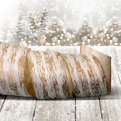 4"X10y Faux Fur Birch Wired Ribbon - 4" x 10 Yards