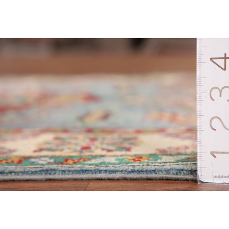 Light Blue Oriental Kazak Area Rug Hand-Knotted Wool Carpet - 4'0" x 6'0"