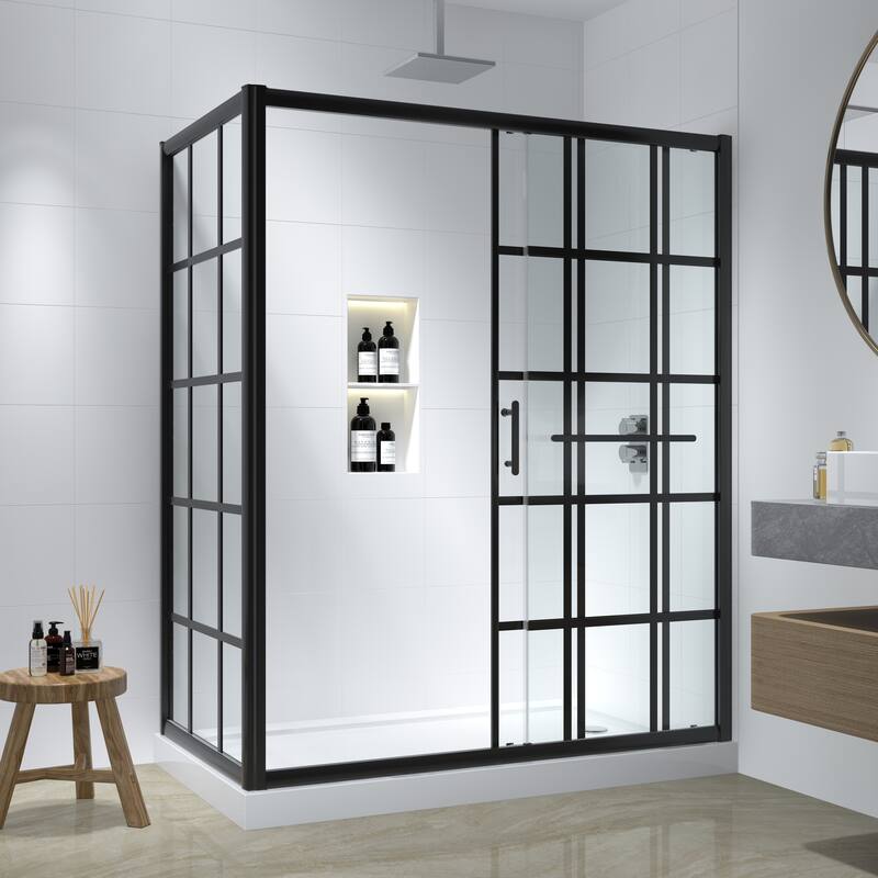 FELYL 48/60" W x 72" H Single Sliding Framed Shower Door with Heat Soaking Process and Protective Coating Clear Glass