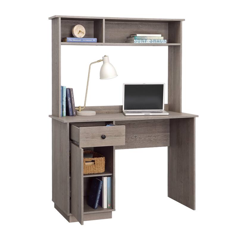 Wood Desk with Hutch, Gray