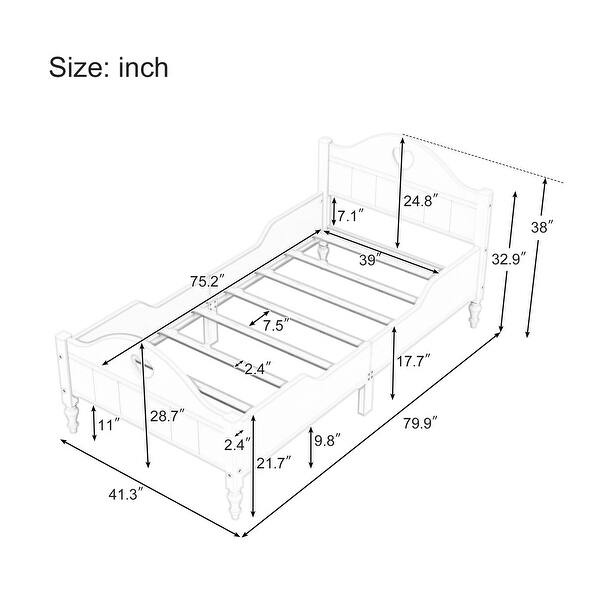 Solid Wood Macaron Twin Size Toddler Platform Bed with Safety Rails