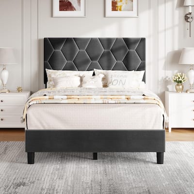 Platform Bed Frame with Height Adjustable Fabric Headboard