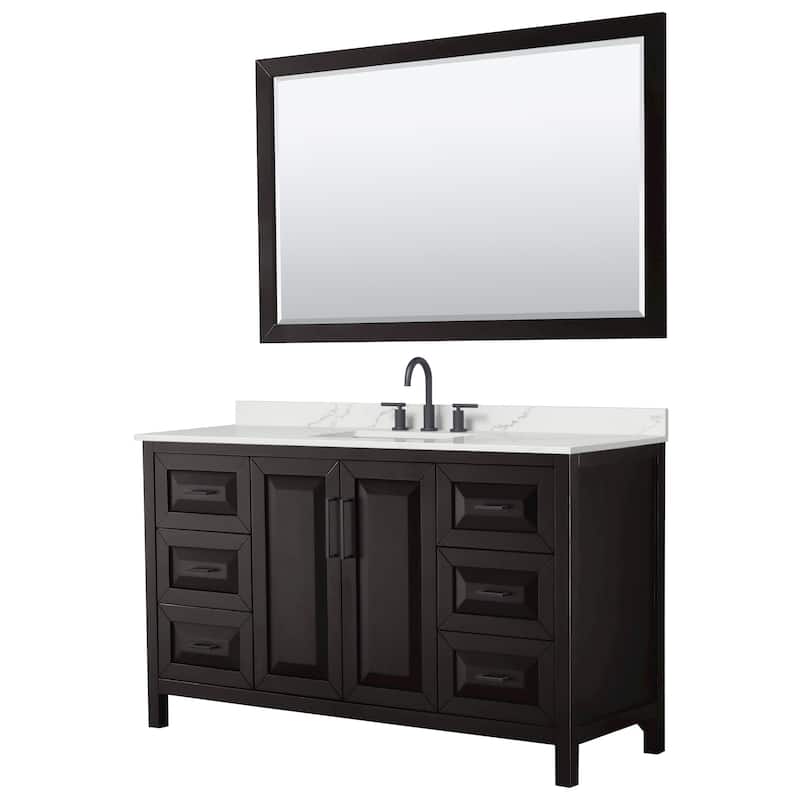 Wyndham Collection WCV252560S-QTZ-US3M58 Daria 60" Free Standing - Dark Espresso / Giotto Quartz Top / Matte Black