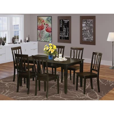 HomeStock 7-Piece Rectangle Cappuccino Finish Solid Wood Top Dining Table with 6 Chairs