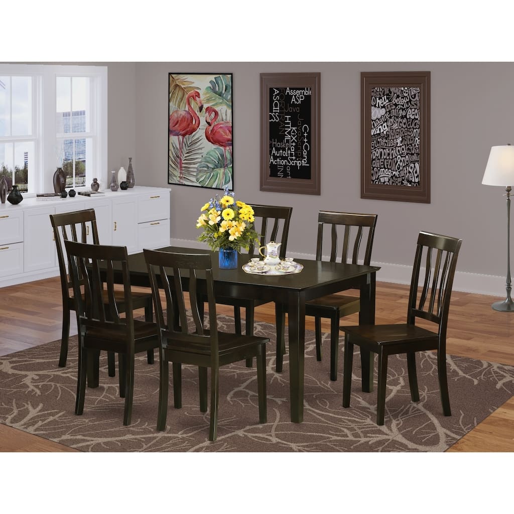 HomeStock 7-Piece Rectangle Cappuccino Finish Solid Wood Top Dining Table with 6 Chairs
