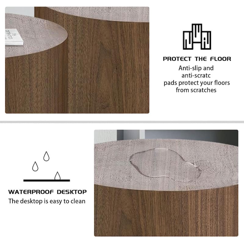 Wood Grain Finish Coffee Table for Living Room-2 Pieces