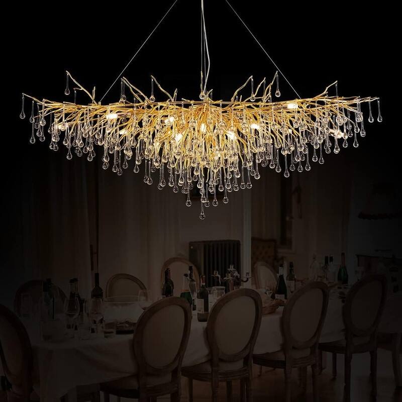 KAYLA 59" 15 Lights Gold Luxury Crystal Chandelier, Modern Frosted Tree Branch Chandelier - 59in