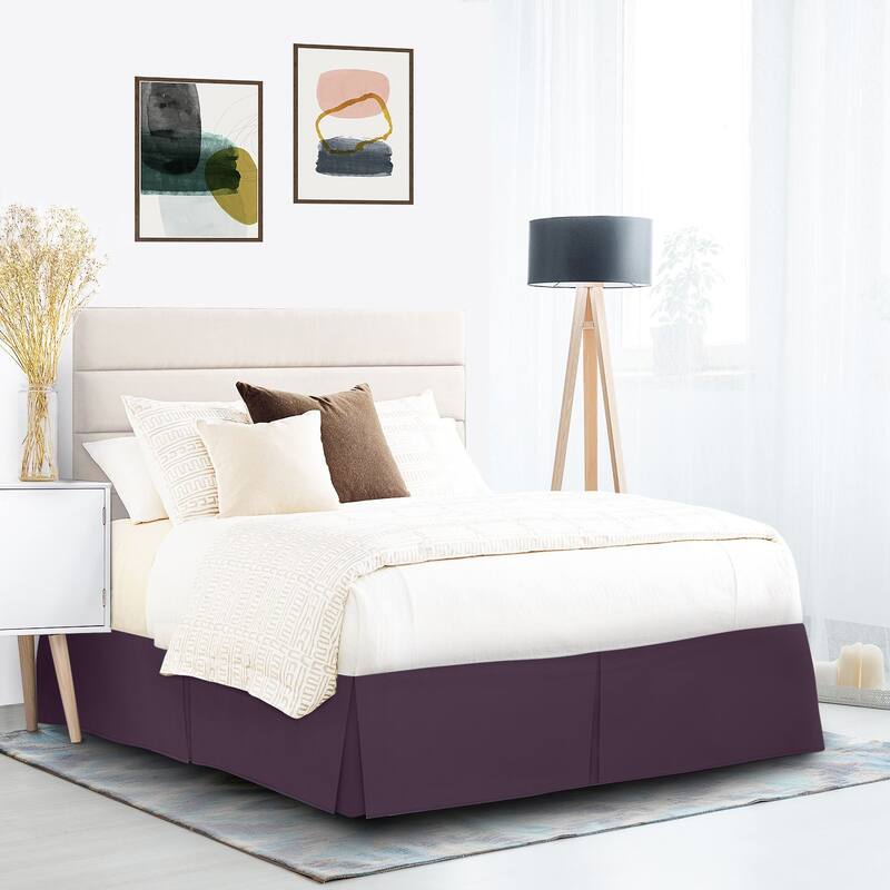 Nestl Pleated 14 inch Tailored Drop Bed Skirt - Soft Double Brushed Premium Microfiber Ruffle Bed Skirt - Twin XL - Purple Eggplant