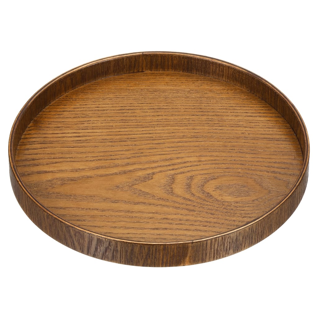 Wood Serving Tray Round Decorative Platter Home Kitchen Table, Brown