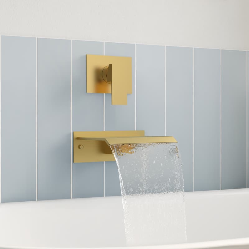 GRANDJOY Wall‑Mount Waterfall Bathtub Faucet with Single‑Handle Control, Solid Copper Body and High‑Flow Design