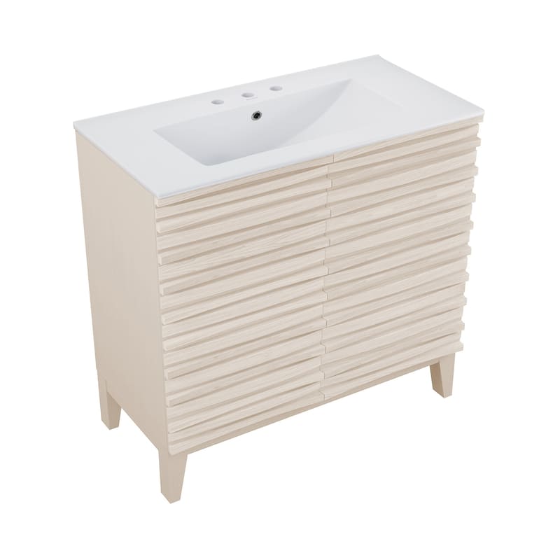 Cascade 30" Freestanding Bathroom Vanity In White Oak With 3-Hole Widespread Sink Top - 30