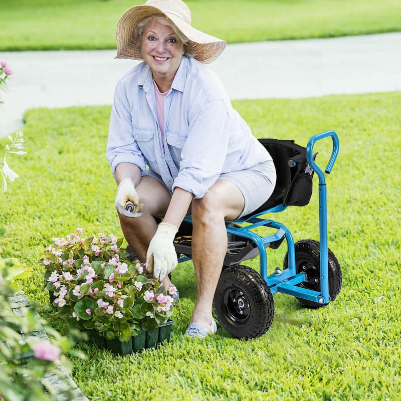 Costway Rolling Garden Cart Height Adjustable Scooter with Swivel Seat - See Details