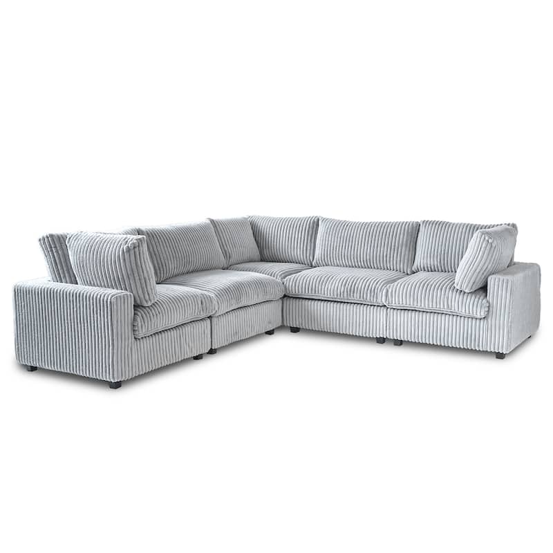 118" Modular V Shaped Sectional Couches with Ottoman, Removable Covers, Grey