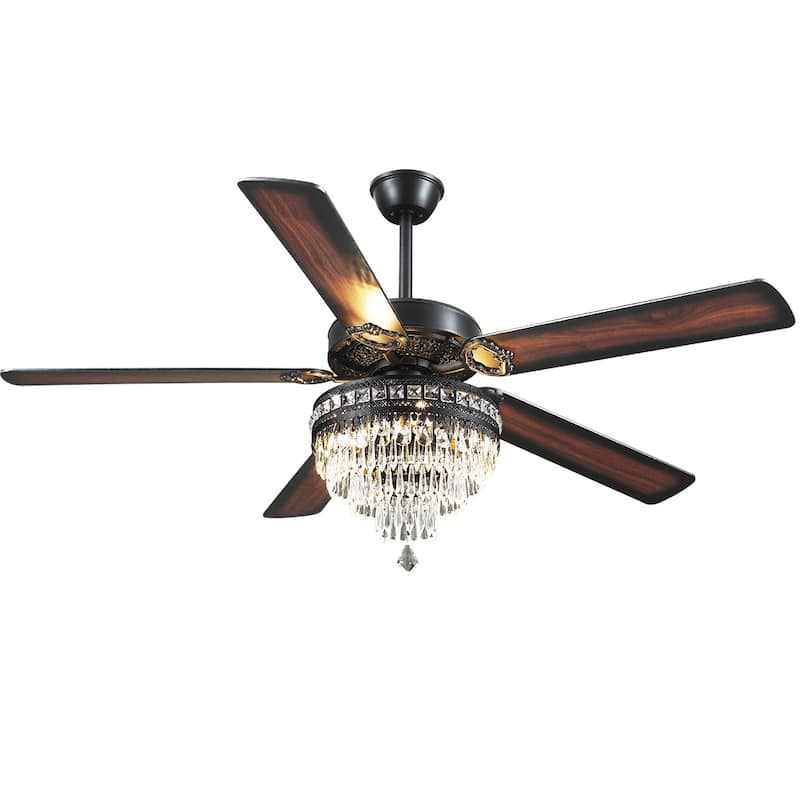 52"/62" Modern Crystal Chandelier Ceiling Fan Light,Reversible Airflow,E12 Bulbs,for Bedroom,Kitchen,Patio