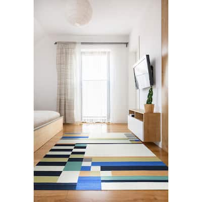 Hand-Knotted Wool Multi Modern Transitional Modern Flat Weave Rug