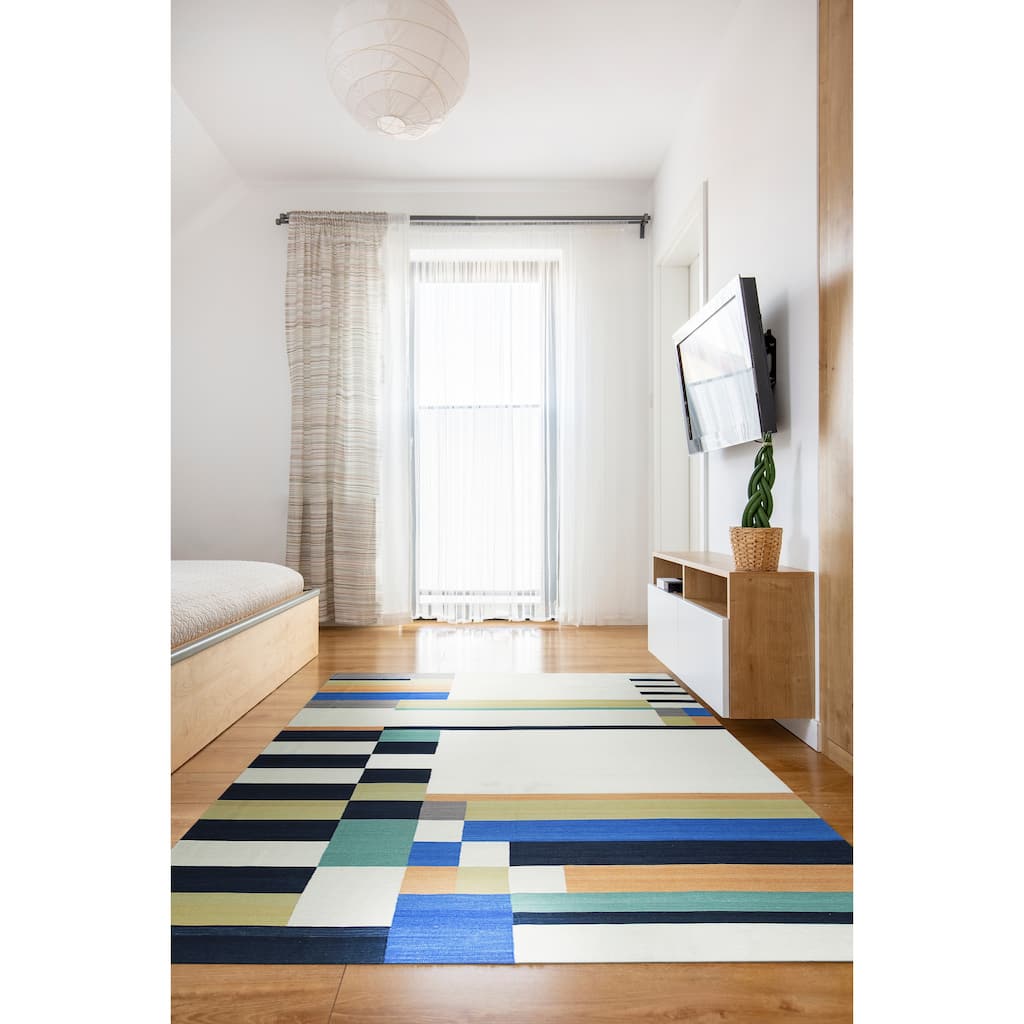 Hand-Knotted Wool Multi Modern Transitional Modern Flat Weave Rug