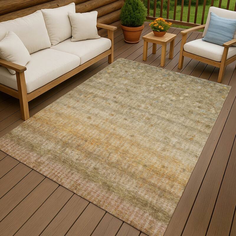 Machine Washable Indoor/ Outdoor Ombre Stripes Chantille Rug