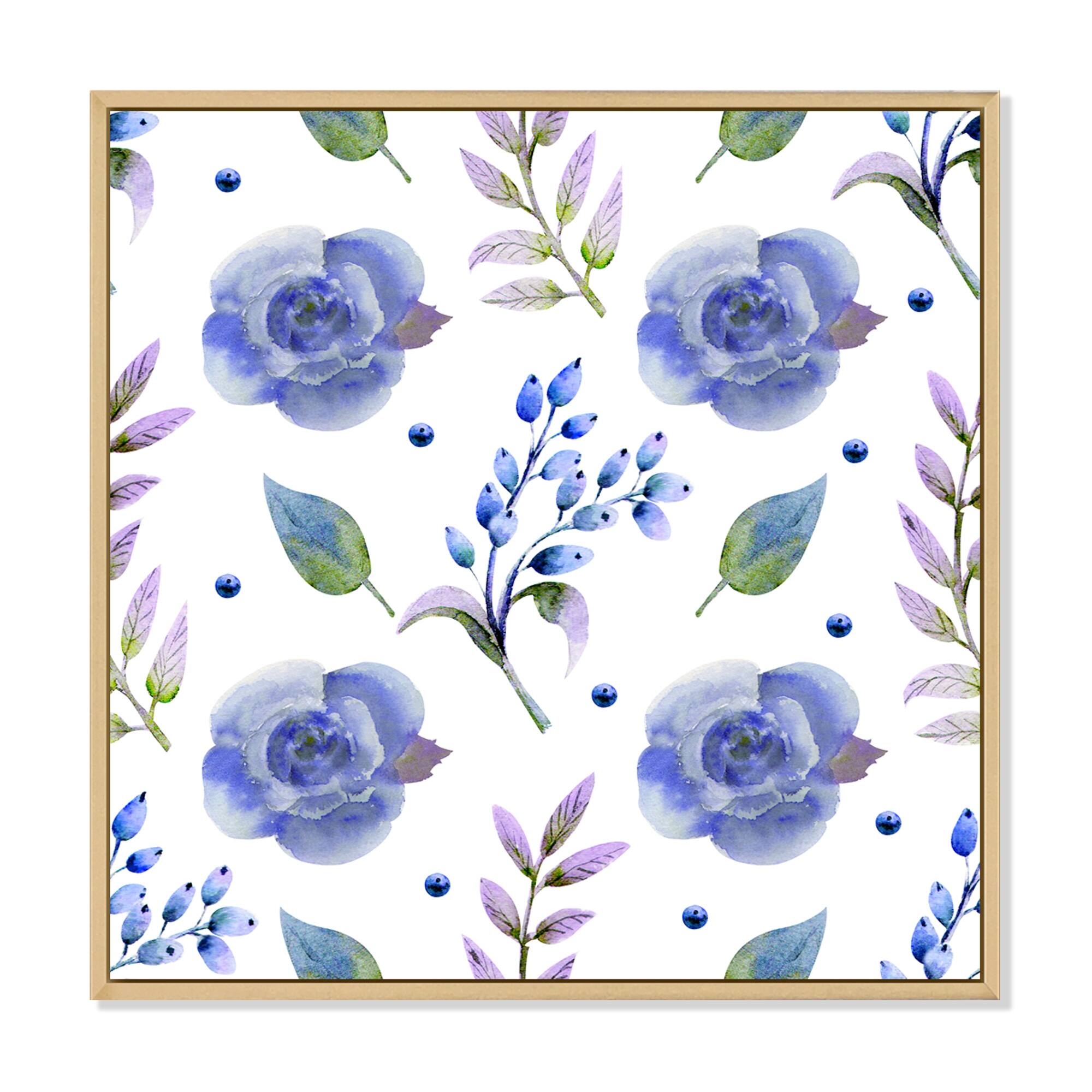 Designart "Blue Roses With Vintage Leaves" Traditional Framed Canvas