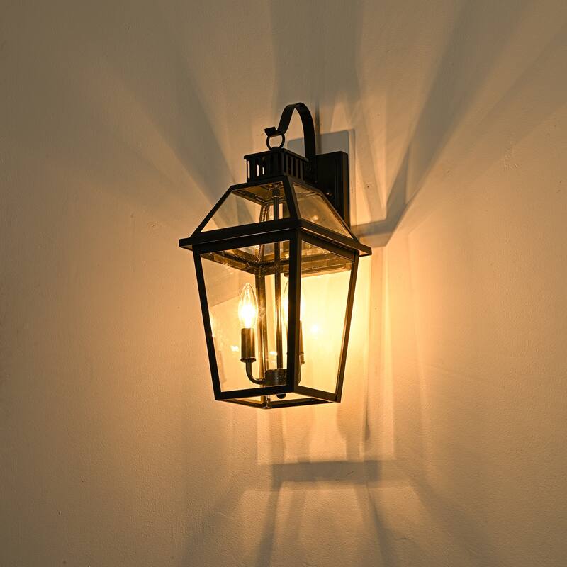 20 in. 3-Light Matte Black Outdoor Wall Lantern Sconce with Clear Glass - E12, 40W, Wet Rated, Farmhouse Style
