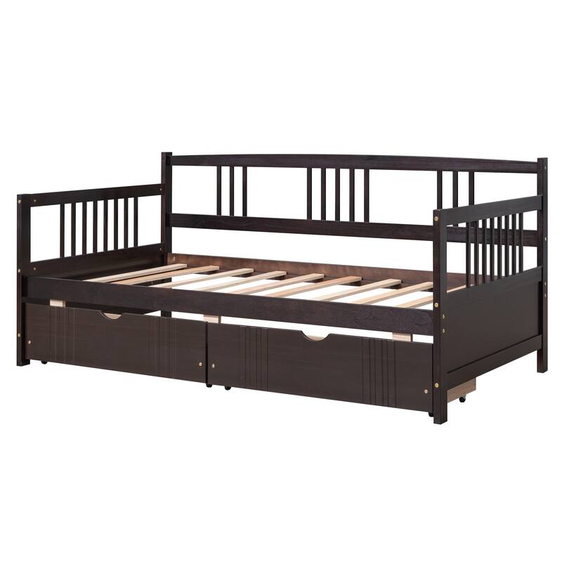Pine Wood Twin Daybed with Two Drawers