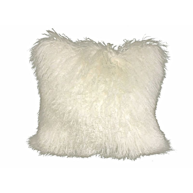 20" Creamy White Genuine Tibetan Lamb Fur Pillow With Microsuede Backing