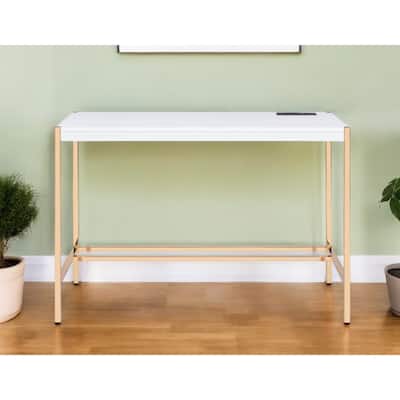 42" White and Gold Writing Desk