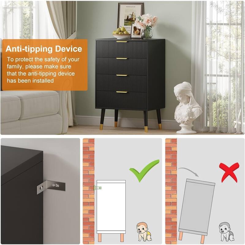 4 Drawer Storage Dresser Chest of Drawers with Metal Handles