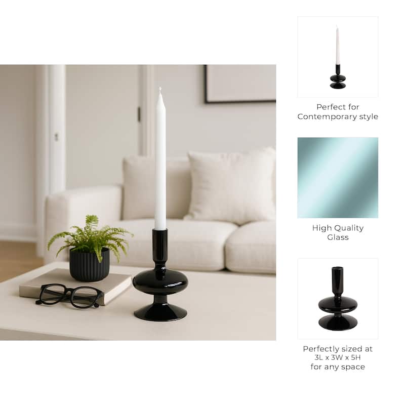 Sculptural Glass Candle Holder with Rounded Accent Base - Modern Tabletop Candle Holder for Any Room