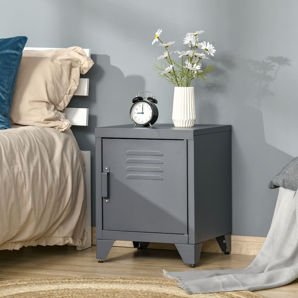 Steel End Table with Adjustable Shelf and Magnetic Door Storage