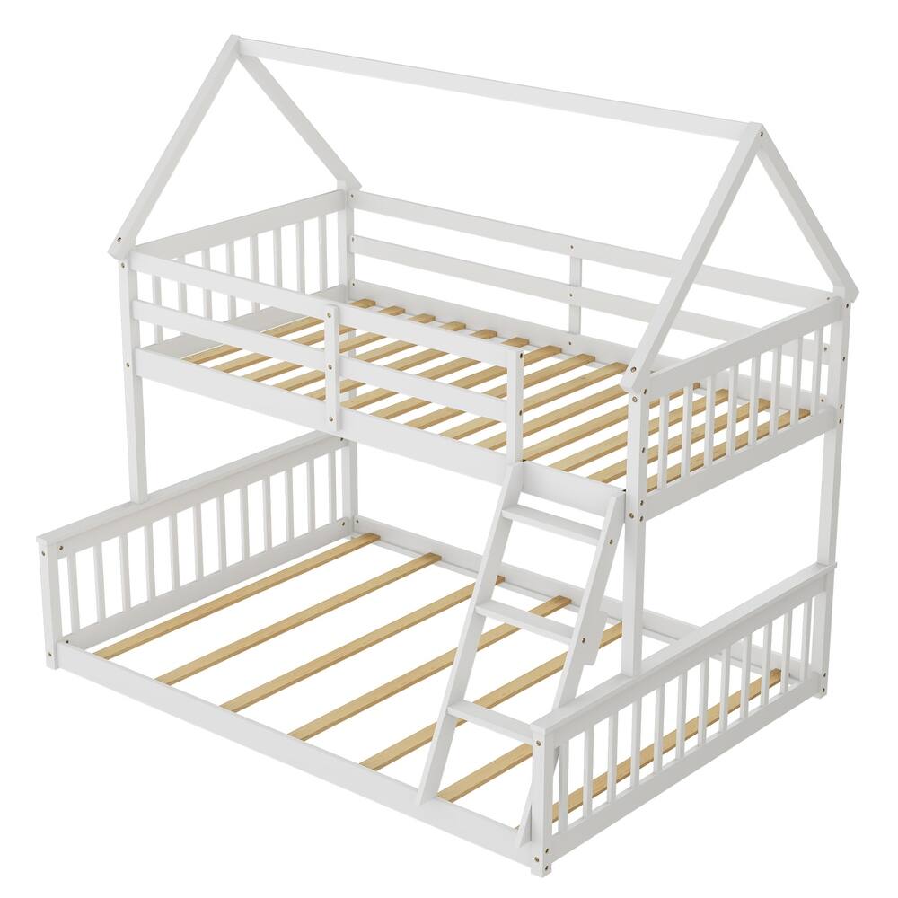 Costway Twin Over Full House Bunk Bed with Ladder & Guardrails - See Details