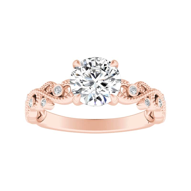 Auriya 14k Gold 1ct TW Vintage Moissanite and Diamond Engagement Ring 1/10cttw - Rose - 7.5