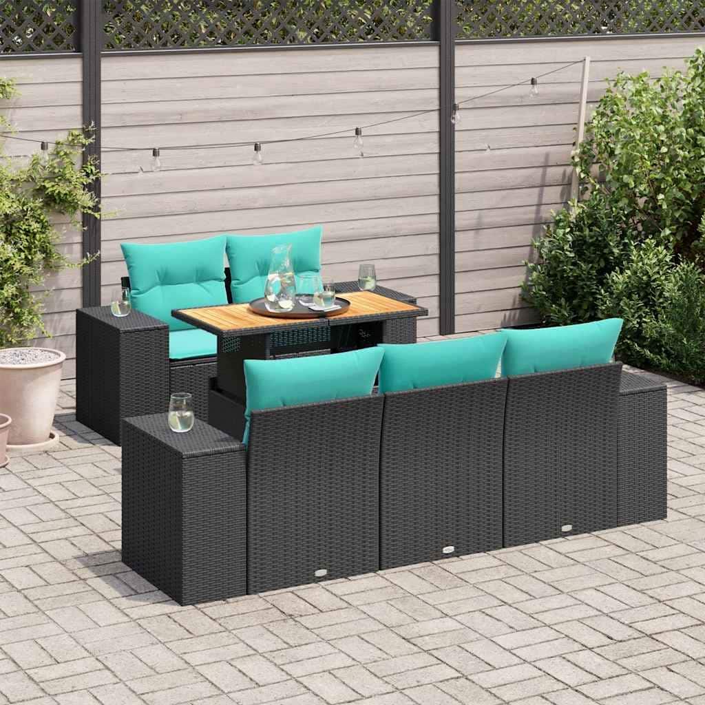 vidaXL Patio Sofa Set with Cushions Table and Sofa Modules 6 Piece Poly Rattan - 21.7 x 24.4 x 27.2
