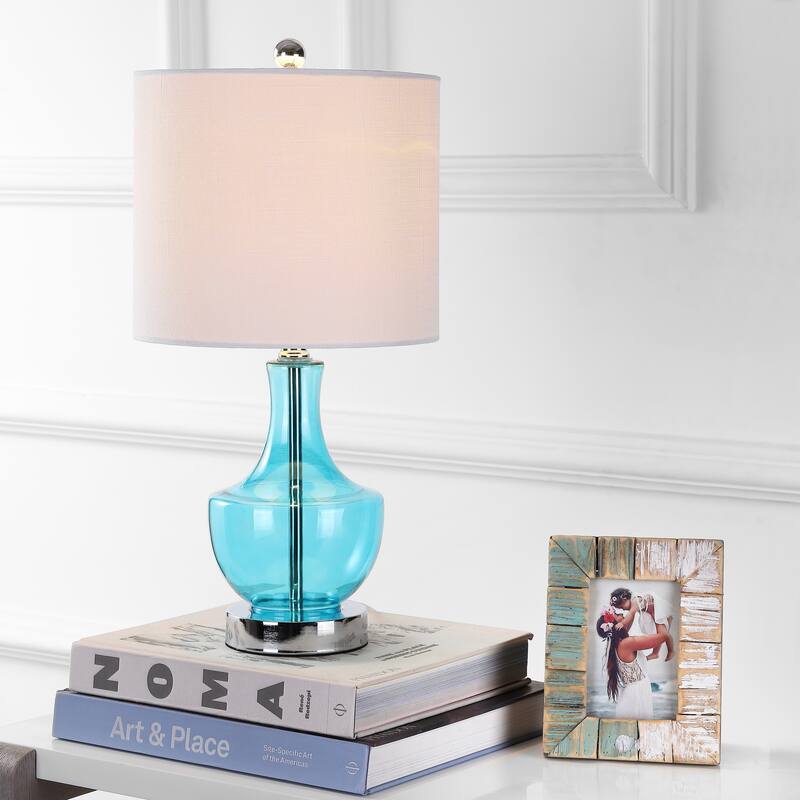 Colette 20" Mini Glass LED Table Lamp, Silver by JONATHAN Y
