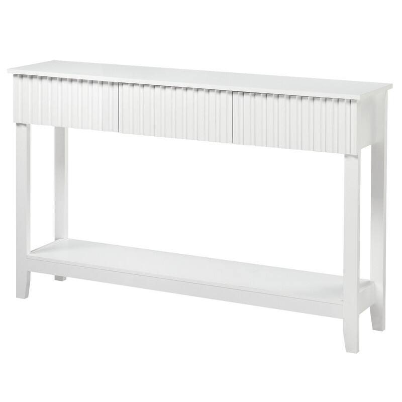 White 2-layer 3-draw MDF 130 * 30 * 81cm Grille Foyer Table