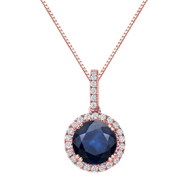 Auriya 3ct Blue Sapphire Gemstone and 1/4ctw Halo Diamond Necklace 14K Gold - Rose