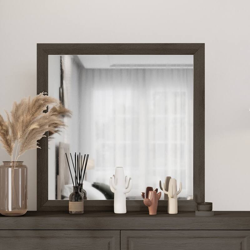 Versatile Square Vanity Mirror with Wood-Texture Frame - Perfect for Bedroom Decor