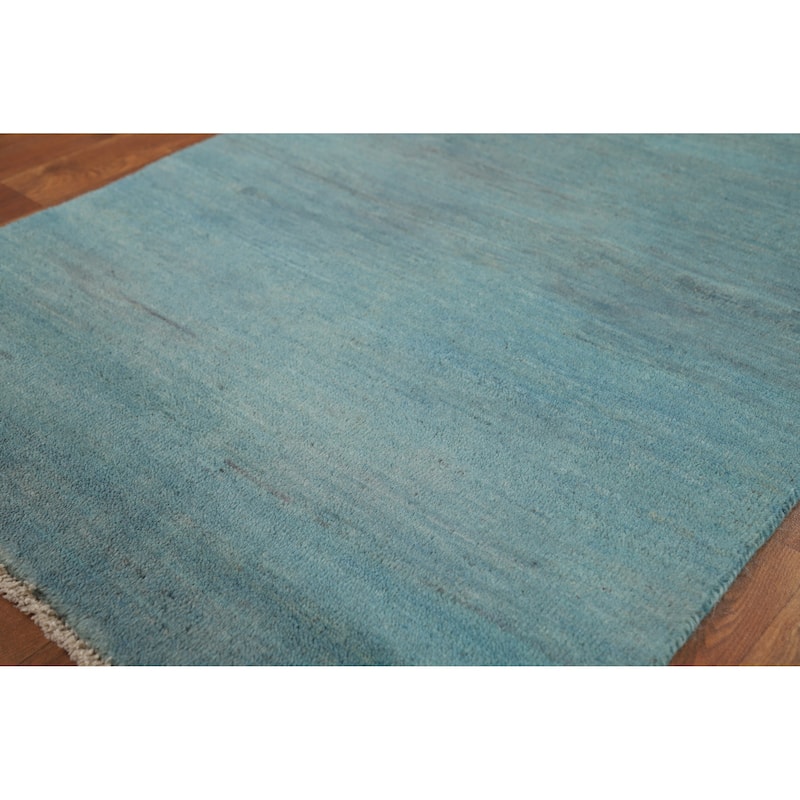 Light Blue Gabbeh Modern Foyer Rug Handmade Wool Carpet - 2'7"x 3'11"