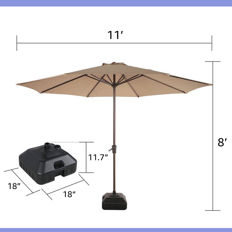 Outdoor 11’ Patio Umbrella with Crank, Base Included