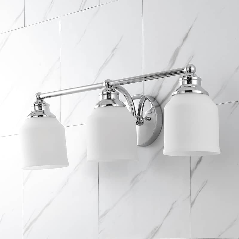 Jayne Iron/Frosted Glass Farmhouse Cottage LED Vanity Light, by JONATHAN Y